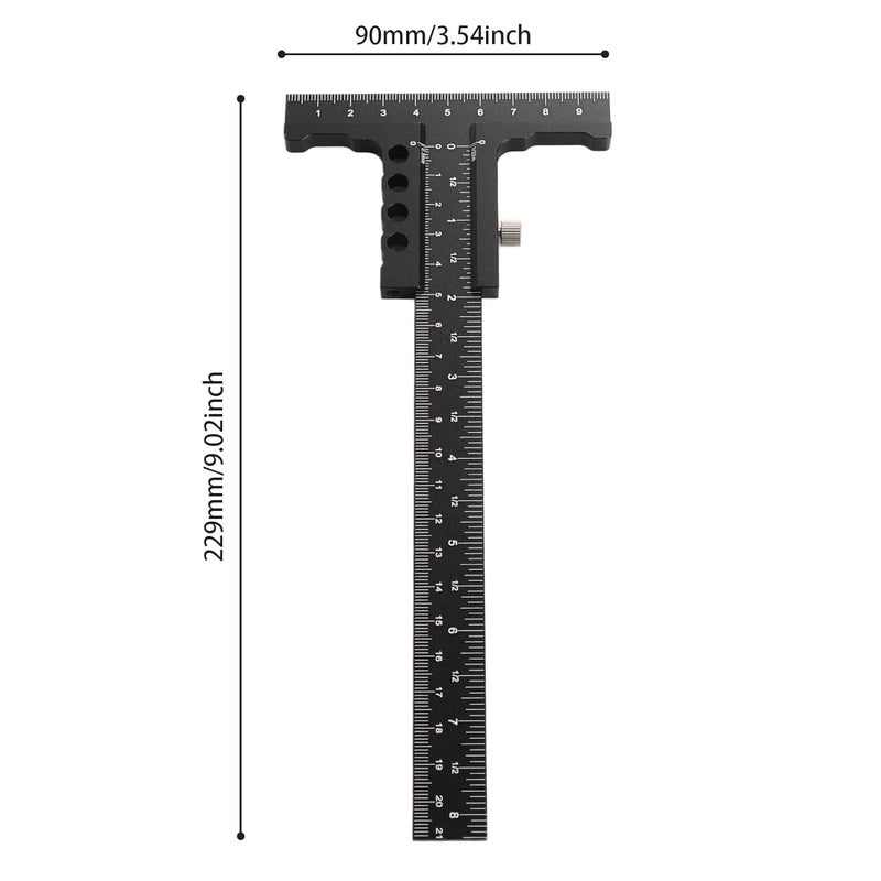 T Shape Aluminum Alloy Woodworking Scriber Ruler 9 Inch Black Precise Marking Tool - Image 5