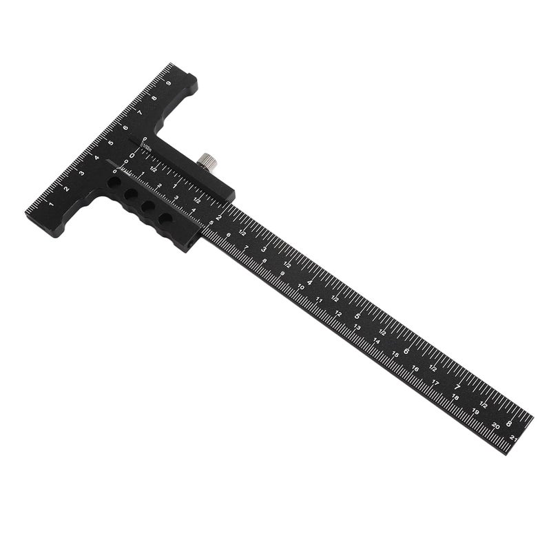 T Shape Aluminum Alloy Woodworking Scriber Ruler 9 Inch Black Precise Marking Tool - Image 1