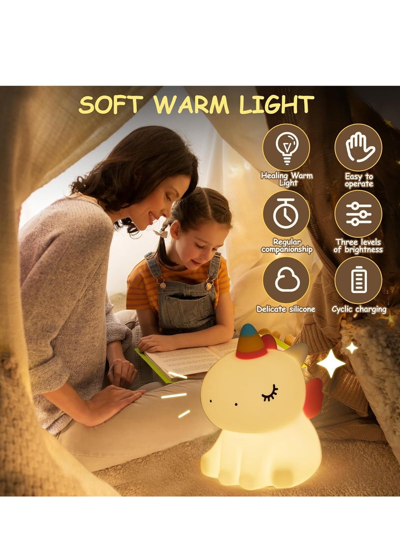 ARNOTEC - Kids LED Cute Unicorn Night Light, Silicone Rechargeable Night Light - 3 Level Dimmable Bedside Touch Lamp, Baby and Toddler Bedside Lamp, Great Gift for Boys Girls and Kids - Image 1