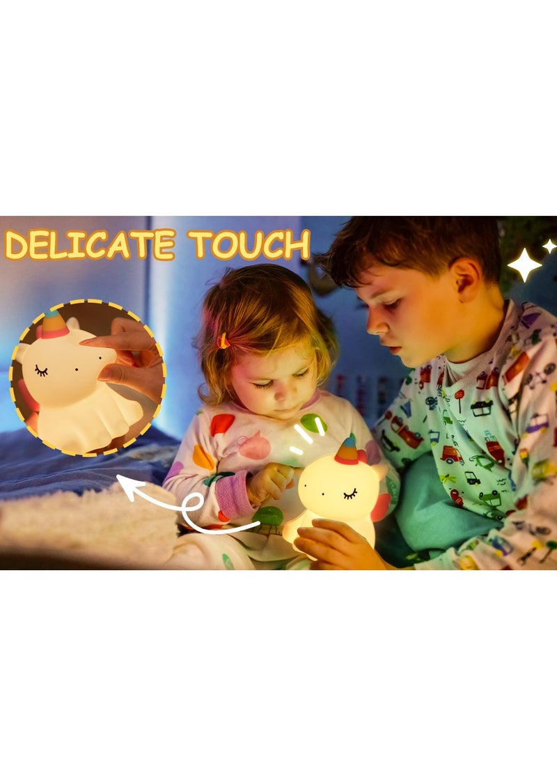 ARNOTEC - Kids LED Cute Unicorn Night Light, Silicone Rechargeable Night Light - 3 Level Dimmable Bedside Touch Lamp, Baby and Toddler Bedside Lamp, Great Gift for Boys Girls and Kids - Image 1