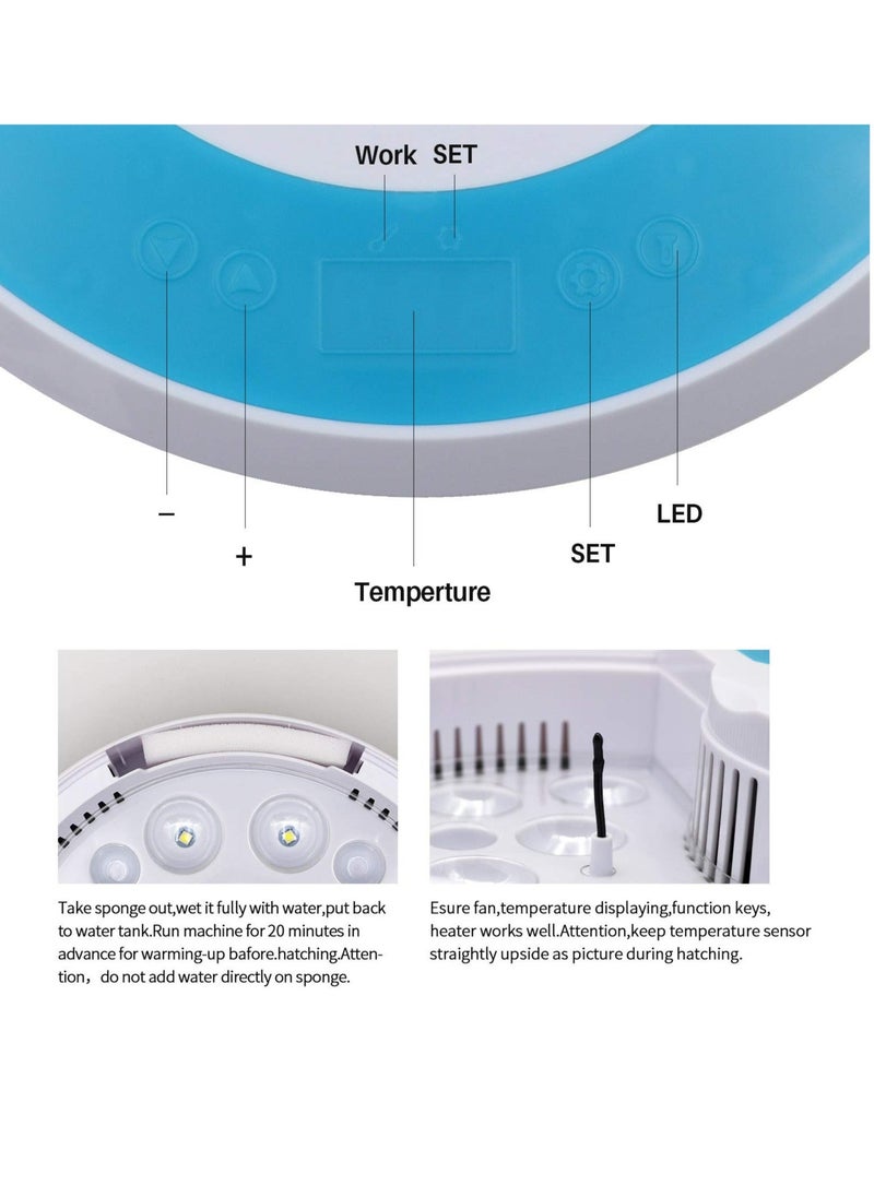Excefore - Egg Incubator, with 9 LED Light Egg Candle Tester and Temperature Control Device, One-Key Incubation Mini Home Hatching Equipment, 9 Egg Incubator Breeder for Chicken, Duck, Goose, Bird - Image 1