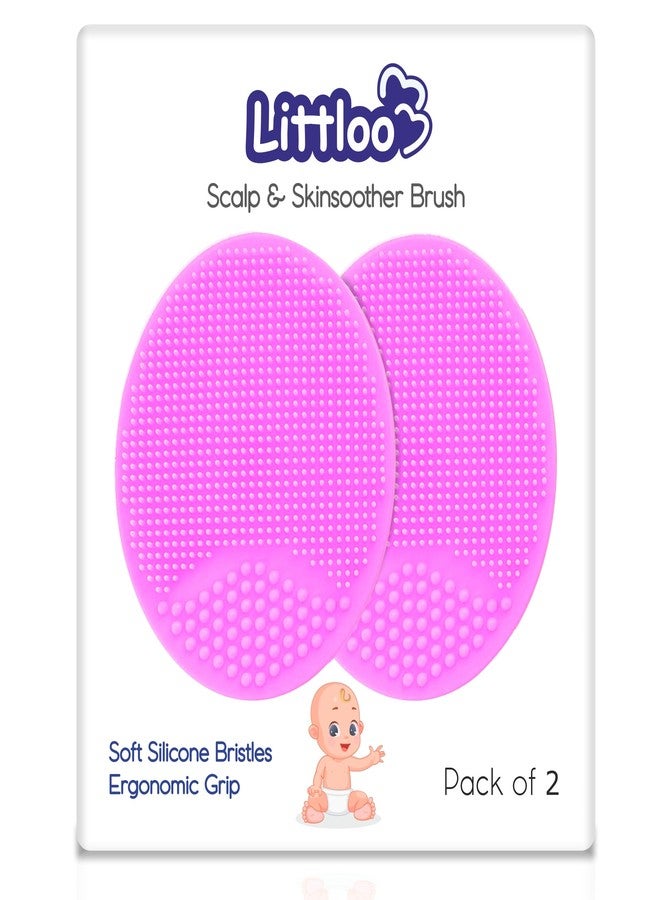 LITTLOO Gentle Scalp and Skin Soother Dirt_Removal Deep Cleaning Brush for Baby Cradle Cap - Soft Silicone Bristles for Safe and Effective Care - Pink (Pack of 2) - Image 1