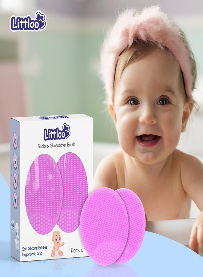 LITTLOO Gentle Scalp and Skin Soother Dirt_Removal Deep Cleaning Brush for Baby Cradle Cap - Soft Silicone Bristles for Safe and Effective Care - Pink (Pack of 2) - Image 5