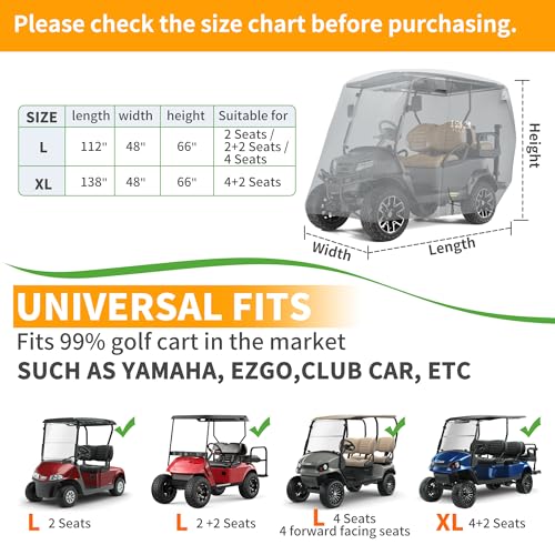 10L0L Heavy Duty Golf Cart Cover for 2/4/6 Passengers EZGO, Club Car and Yamaha, All Weather Outdoor Protection Weatherproof - Image 3
