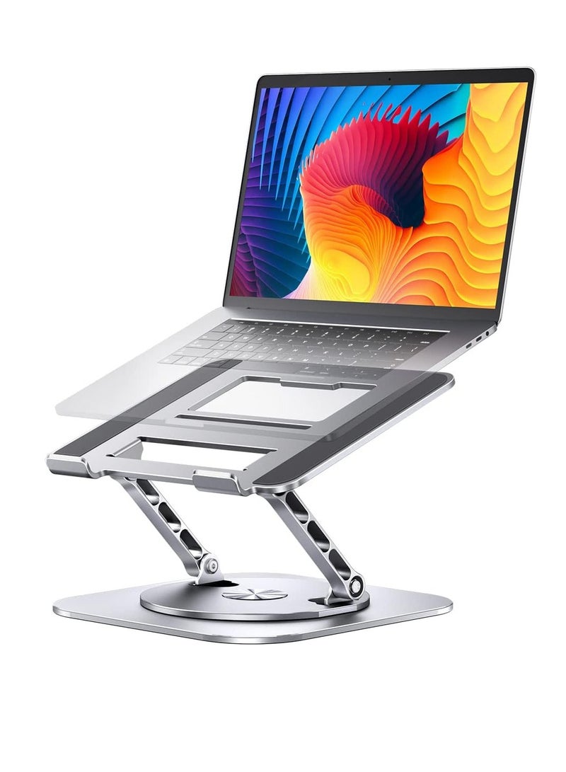 حامل لاب توب قابل للتعديل بقاعدة دوارة 360 درجة قابل للطي ومريح ومتوافق مع أجهزة ماك بوك برو حتى 16 بوصة، فضي - Image 1