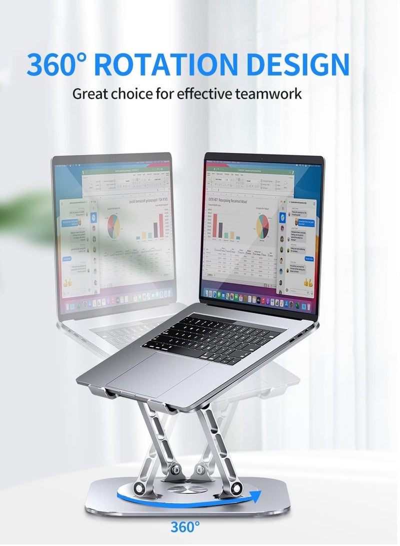 حامل لاب توب قابل للتعديل بقاعدة دوارة 360 درجة قابل للطي ومريح ومتوافق مع أجهزة ماك بوك برو حتى 16 بوصة، فضي - Image 2