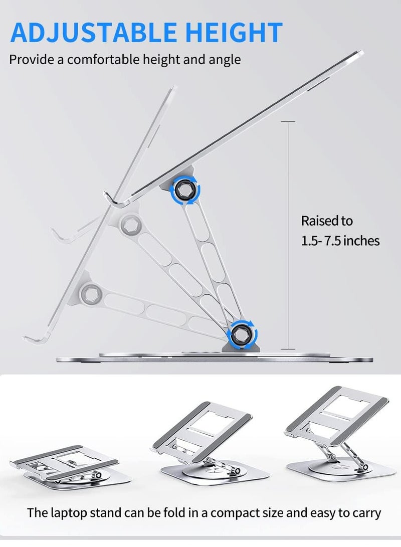 حامل لاب توب قابل للتعديل بقاعدة دوارة 360 درجة قابل للطي ومريح ومتوافق مع أجهزة ماك بوك برو حتى 16 بوصة، فضي - Image 3