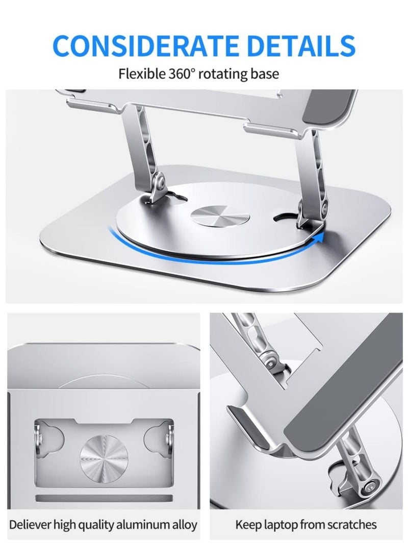 حامل لاب توب قابل للتعديل بقاعدة دوارة 360 درجة قابل للطي ومريح ومتوافق مع أجهزة ماك بوك برو حتى 16 بوصة، فضي - Image 4