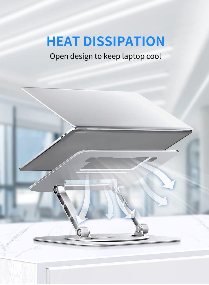 حامل لاب توب قابل للتعديل بقاعدة دوارة 360 درجة قابل للطي ومريح ومتوافق مع أجهزة ماك بوك برو حتى 16 بوصة، فضي - Image 5