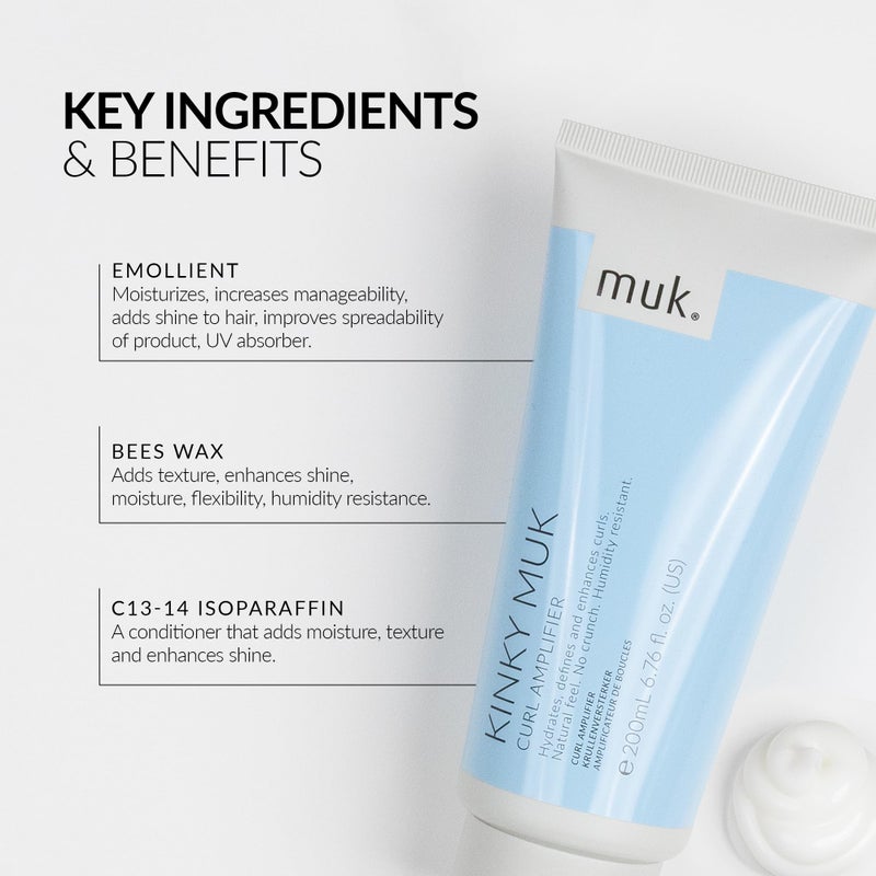 MUK. Kinky muk Curl Amplifier - Moisturising Curl Cream for Defined, Frizz Free Curly Hair. Humidity Resistant Styling Hold with Shine & Natural Movement. For Medium to Coarse Hair Textures, 200ml - Image 4