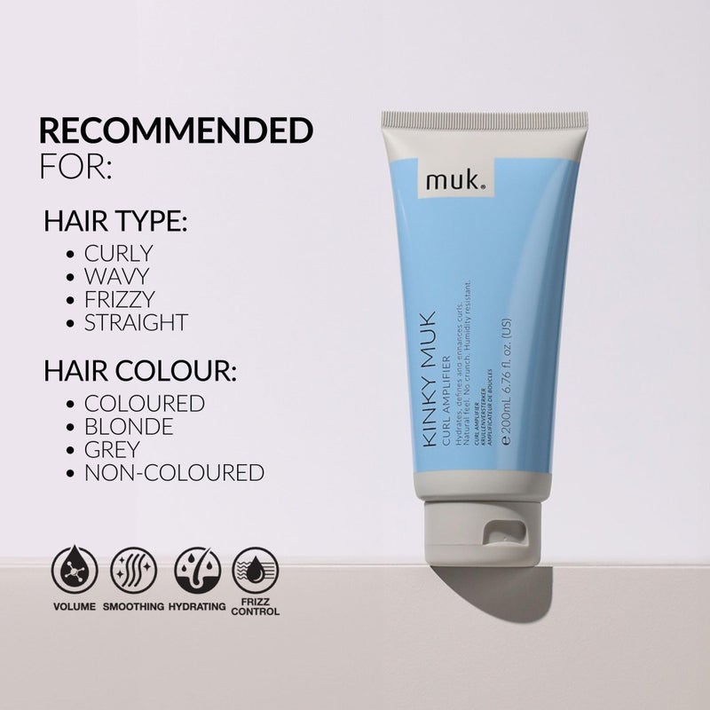 MUK. Kinky muk Curl Amplifier - Moisturising Curl Cream for Defined, Frizz Free Curly Hair. Humidity Resistant Styling Hold with Shine & Natural Movement. For Medium to Coarse Hair Textures, 200ml - Image 5