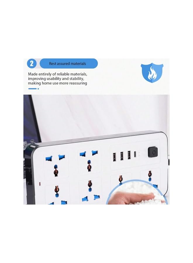 PROMASS Universal Extension Lead with Multiple Function,UK Plug 3 Pin Socket Outlet with 6 Gang | 3 USB Port | 1 Type-C Port,1.8M Electric Socket with Fuse Surge Protectors Mains Strip for Home, Office - Image 4