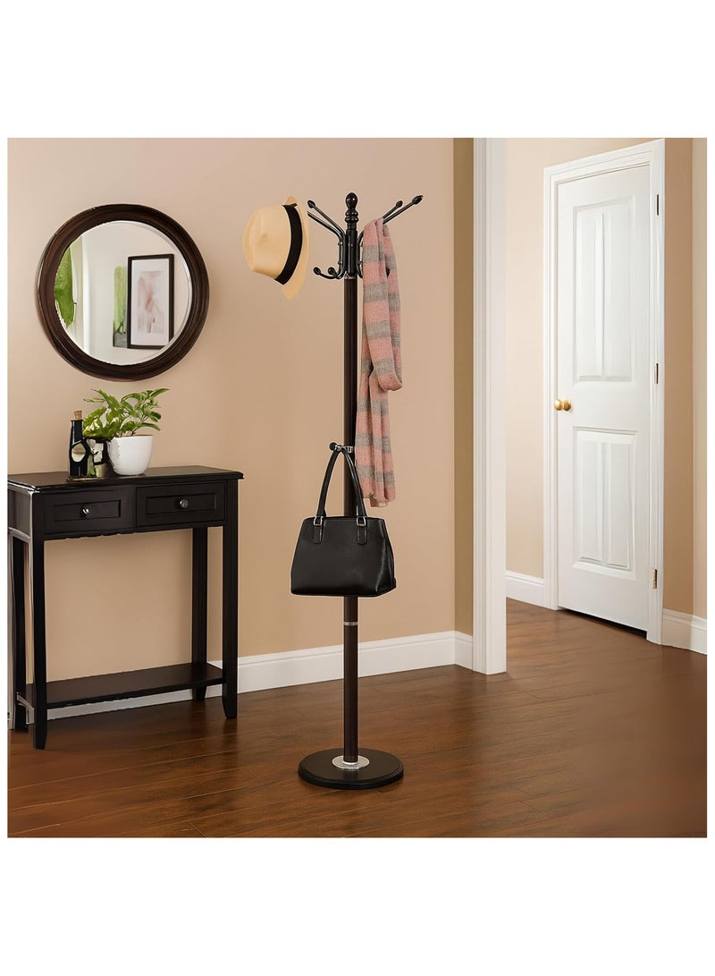 ECVV Free Standing Hall Coat Tree with 14 Hooks, Stand Tree Rack with Round Base, Entryway Coat Stand for Purses, Clothes, Scarves, for Hallway, Bedroom, Living Room | Black - Image 2