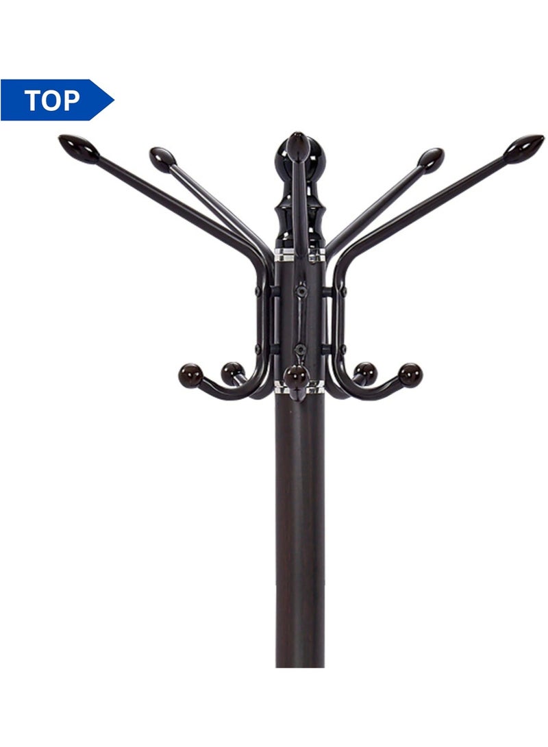 ECVV Free Standing Hall Coat Tree with 14 Hooks, Stand Tree Rack with Round Base, Entryway Coat Stand for Purses, Clothes, Scarves, for Hallway, Bedroom, Living Room | Black - Image 4