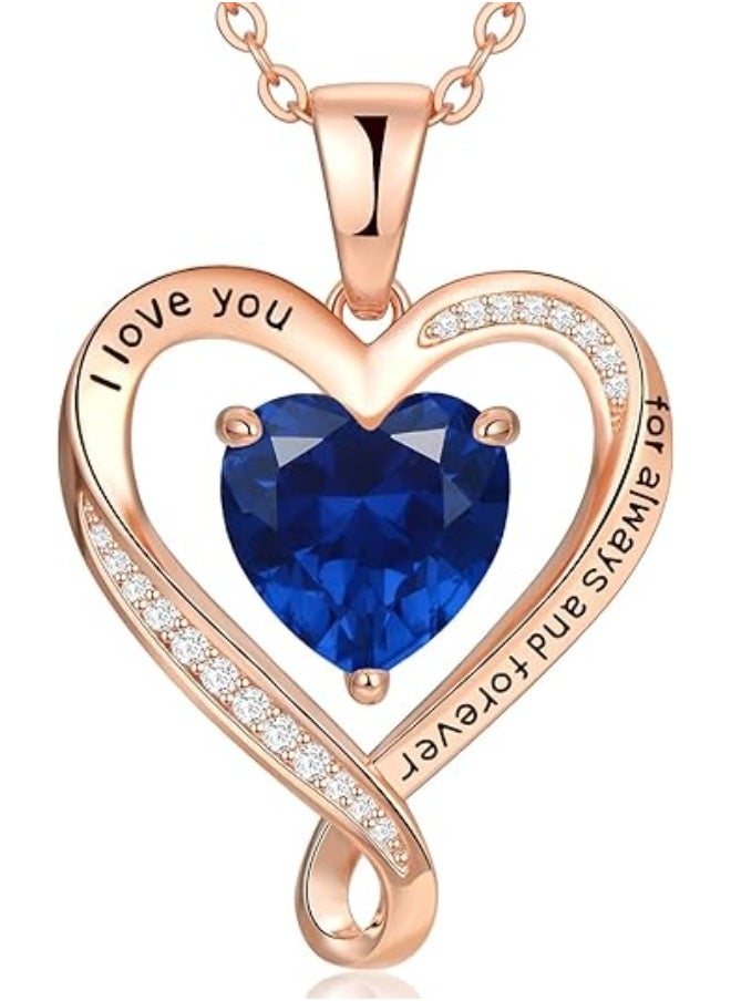 Zifeel Infinity Heart Pendant 925 Sterling Silver, Rose Gold Birthstone Necklace  - Image 1