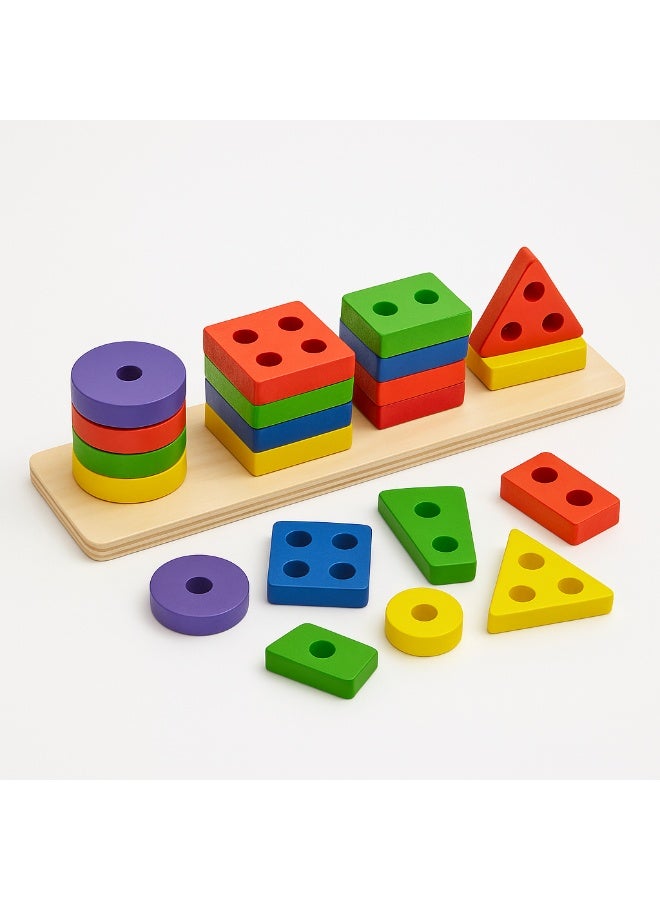 Wooden Geometric Shape Sorting Board, Educational Stacking Toy Set with Colourful Blocks, Early Learning Development Toy - Image 1