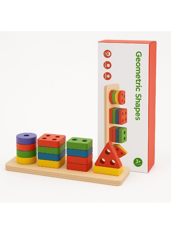 Wooden Geometric Shape Sorting Board, Educational Stacking Toy Set with Colourful Blocks, Early Learning Development Toy - Image 2
