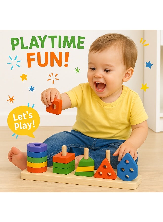 Wooden Geometric Shape Sorting Board, Educational Stacking Toy Set with Colourful Blocks, Early Learning Development Toy - Image 5