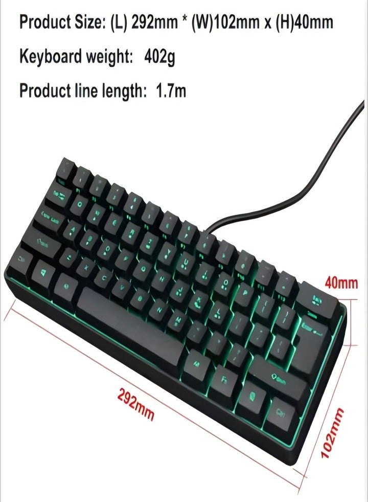 Mechanical gaming keyboard, 61 key compact wired keyboard with RGB backlit dual lens injection keycaps, 29.2x10.2x4CM, black - Image 4