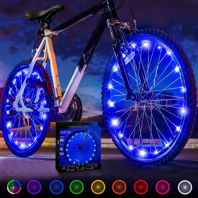 Activ Life Bike Lights (2 Tires, Blue) Best Easter Basket Stuffers for Boys Teens & Men Gifts - Top Kids Beach Vacation Must Haves & Fun Spring Break Essentials Cool Birthday Presents for Son Dad Him - Image 1