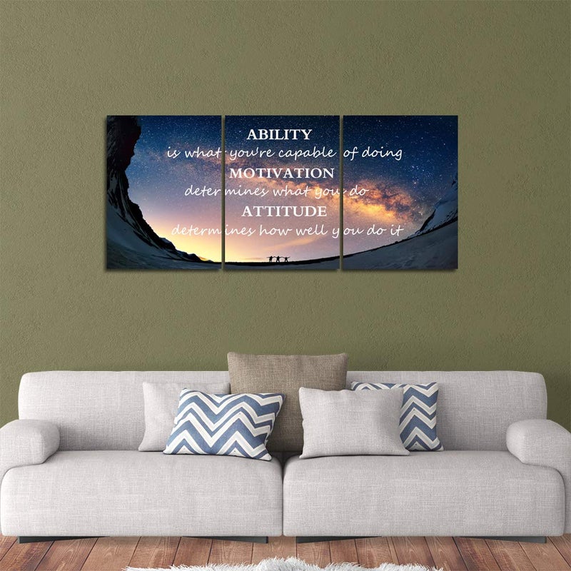 Yetaryy Motivational Quotes Canvas Wall Art Inspirational Ability Motivation Attitude Saying Words Posters Prints Entrepreneur Quote Home Office Bedroom Decor 3 Panels Ready to Hang - 36" W x 16" H - Image 2