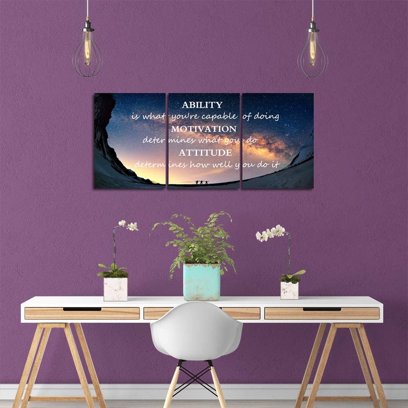 Yetaryy Motivational Quotes Canvas Wall Art Inspirational Ability Motivation Attitude Saying Words Posters Prints Entrepreneur Quote Home Office Bedroom Decor 3 Panels Ready to Hang - 36" W x 16" H - Image 3