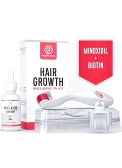 Hair Growth Kit with Microneedle Derma Roller 5% Minoxidil Topical Serum - 2 Microneedling Heads (0.25mm), Handle, Serum & Storage Case - Hair Loss Treatment Set - Regenivade