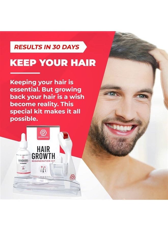 Regenivade - Hair Growth Kit with Microneedle Derma Roller 5% Minoxidil Topical Serum - 2 Microneedling Heads (0.25mm), Handle, Serum & Storage Case - Hair Loss Treatment Set - Regenivade - Image 1