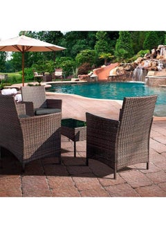 Sweet Furniture 4 Piece Patio Furniture Set - Brown and Black Rattan Chairs with Glassless Coffee Table, Outdoor Conversation Set for Garden, Porch, Deck or Pool  - Image 3