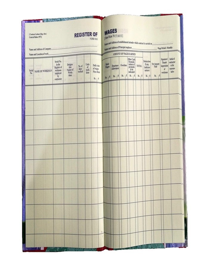 LRS Register of Wages Central Form XVII Rule 78 (1) (a) Under Contract Central Labour Law Rules - Image 3