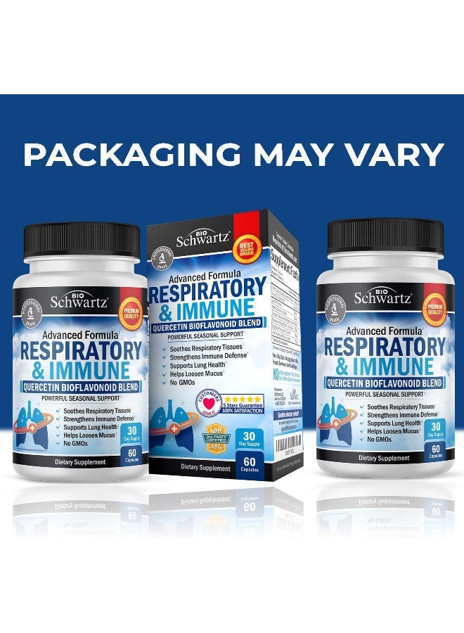 BioSchwartz Respiratory & Immune Lung Support Supplement with Quercetin, Vitamin D & Cordyceps, Helps Soothe Respiratory Tissues While Loosening Mucus, Lung Health Vitamins for Women & Men, 60 Capsules - Image 4