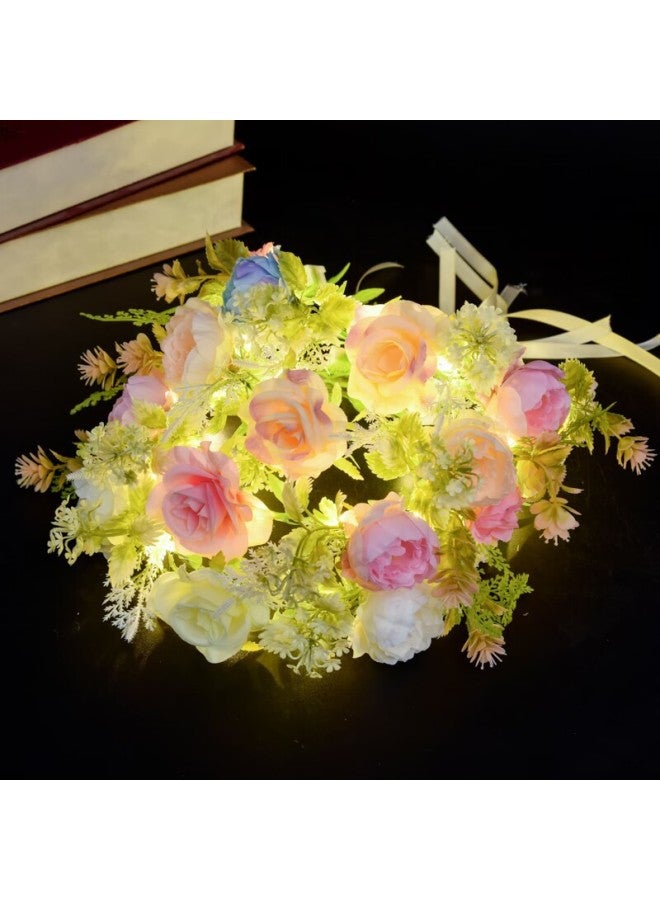 Luminous Greath Children Adult Princess Bright Headwear Scenic Spot Festival Photo Fairy Flash Greath Headband-Color:Peony Garland Blue + Lanterns - Image 3