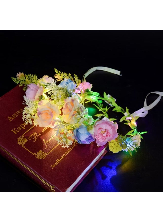 Luminous Greath Children Adult Princess Bright Headwear Scenic Spot Festival Photo Fairy Flash Greath Headband-Color:Peony Garland Blue + Lanterns - Image 4