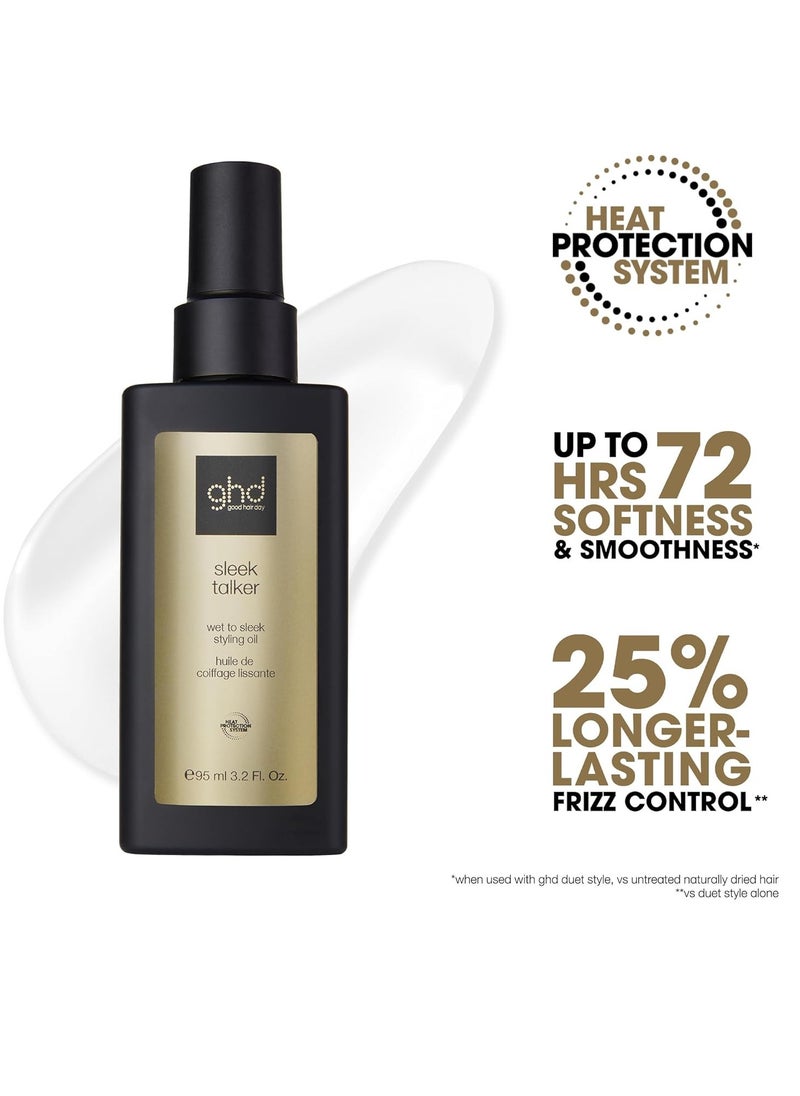ghd - GHD Sleek Talker Wet to Sleek Hair Styling Oil with Heat Protection – Nourishing Argan Oil for Smooth, Soft, and Shiny Hair, Up to 72 Hours Frizz Control, 95ml - Image 1