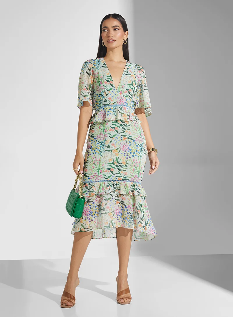 Hope & Ivy Floral Ruffle Midi Dress