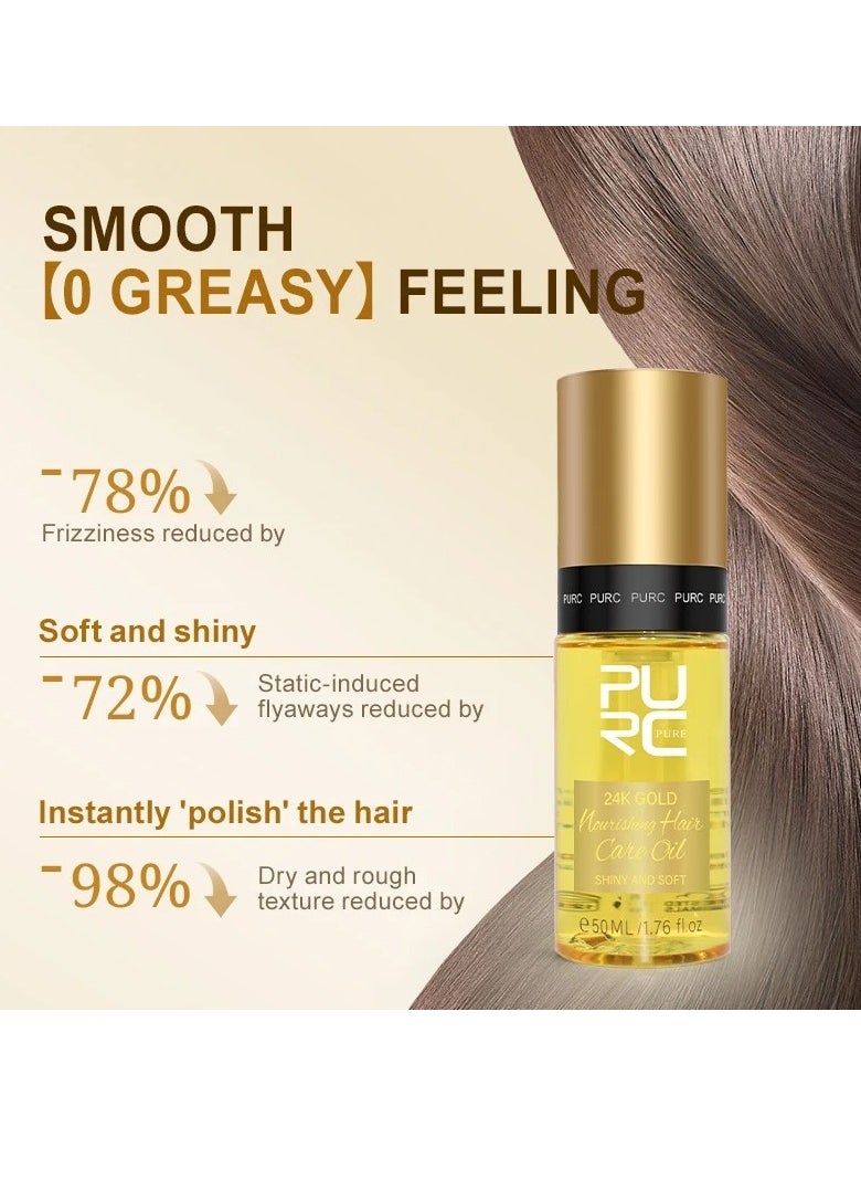 PURC 50ml 24k Gold Nourishing Hair Care Oil Shiny Soft Deeply Nourishing Multi Effect Repair Hair Oil with 24k Gold Argon Oil Coconut Oil Olive Oil Hair Care Oil for Dry and Damaged Hair Serum  - Image 4