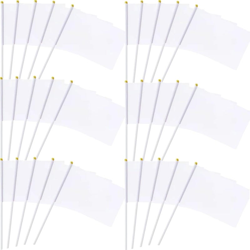 BIGTREE 50 Pack Blank Flag DIY Hand Waving Flags and Banners Pennant Decoration for Game Parade Sport Events, Festival Party Handheld Flags with Plastic Stick 14 * 21cm with Gold Ball - Image 1