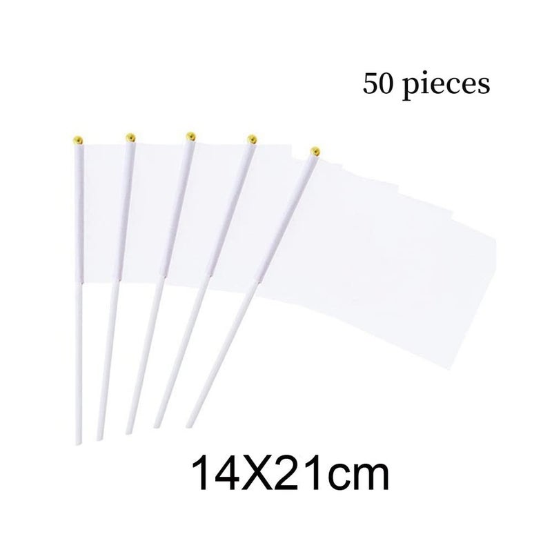 BIGTREE 50 Pack Blank Flag DIY Hand Waving Flags and Banners Pennant Decoration for Game Parade Sport Events, Festival Party Handheld Flags with Plastic Stick 14 * 21cm with Gold Ball - Image 2