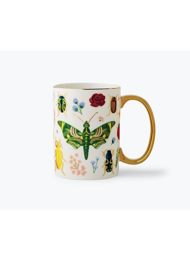 رايفل بيبر كو. كوب كوريو من البورسلين من شركة رايفل بيبر - كوب بورسلين سعة 16 أونصة، مزين برسومات ملونة بالكامل مع لمسات ذهبية معدنية، 4.5 بوصة طول × 3.125 بوصة عرض، تصميمات طبيعية معقدة مع حافة ومقبض مطليين بالذهب - Image 1