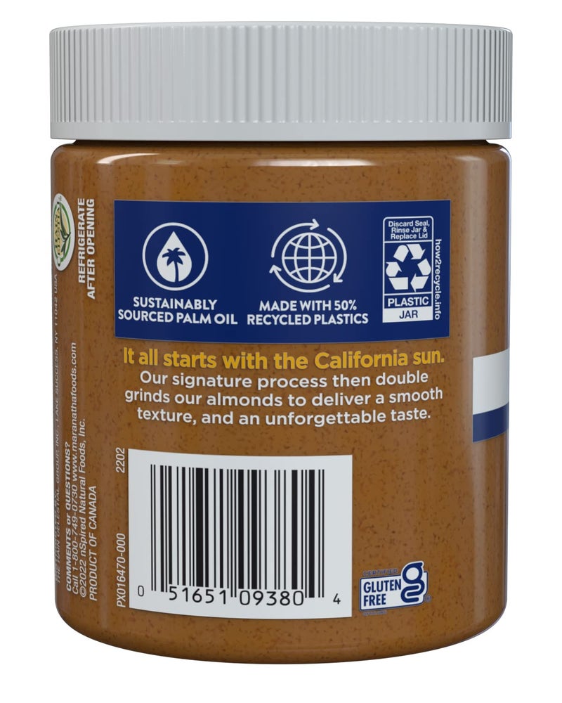 MaraNatha Natural Creamy Almond Butter, Gluten Free Nut Butter, No Stir, No Sugar or Salt Added, 12 Ounce Jar - Image 2