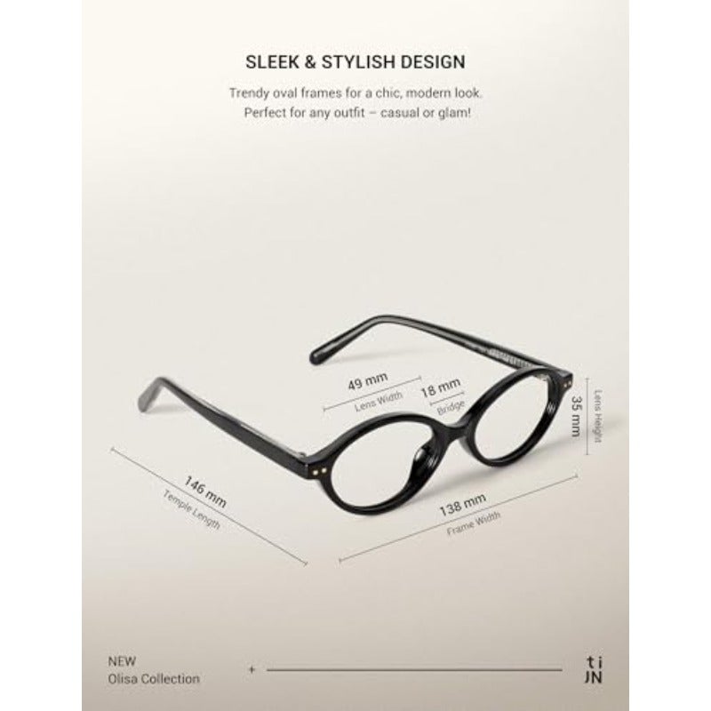 TIJN Olisa Blue Light Blocking Glasses for Women Men Oval Blue Light Frame Gaming Computer Glasses Screen 03. Jet Black M - Image 4