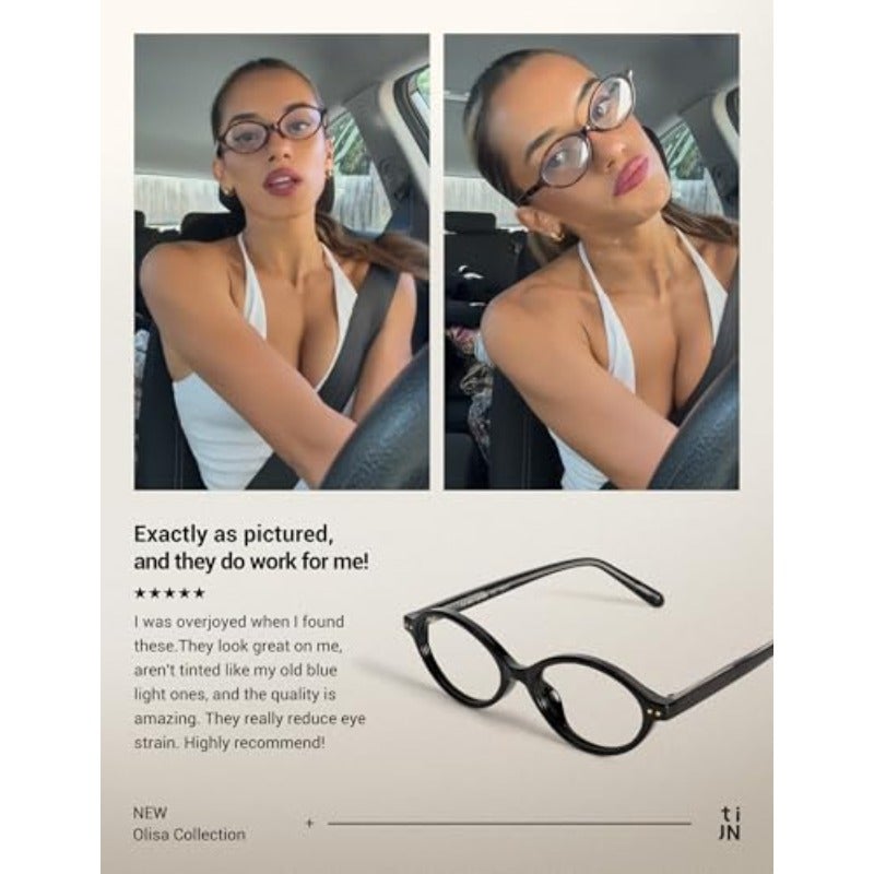 TIJN Olisa Blue Light Blocking Glasses for Women Men Oval Blue Light Frame Gaming Computer Glasses Screen 03. Jet Black M - Image 2
