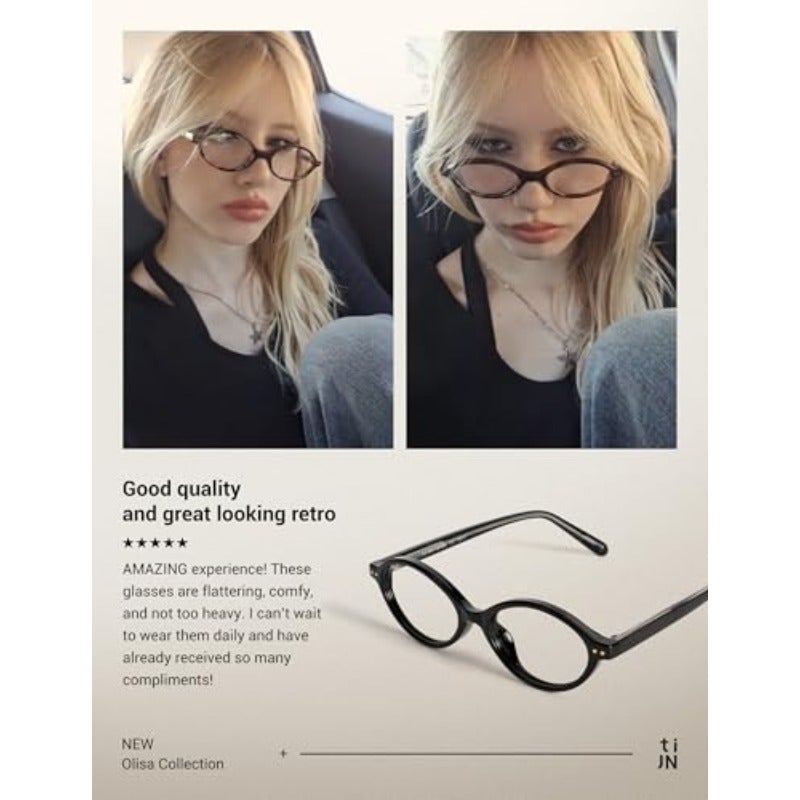 TIJN Olisa Blue Light Blocking Glasses for Women Men Oval Blue Light Frame Gaming Computer Glasses Screen 03. Jet Black M - Image 3