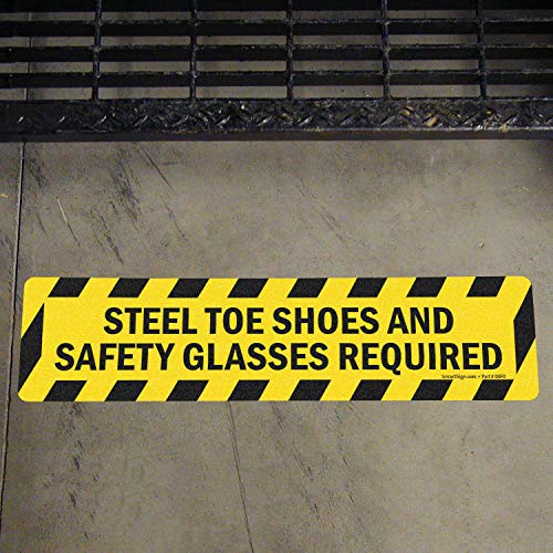SmartSign - SF-0239-FO-24 "Steel Toe Shoes And Safety Glasses Required" Anti Slip Adhesive Floor Sign | 6" x 24" Black on Yellow - Image 3