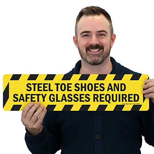 SmartSign - SF-0239-FO-24 "Steel Toe Shoes And Safety Glasses Required" Anti Slip Adhesive Floor Sign | 6" x 24" Black on Yellow - Image 2
