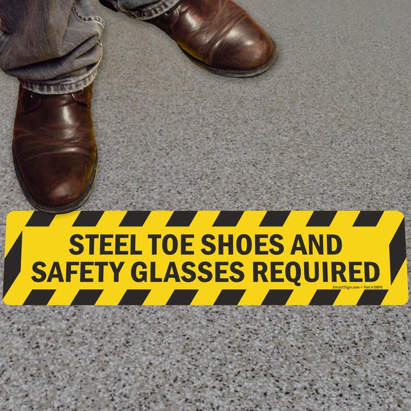 SmartSign - SF-0239-FO-24 "Steel Toe Shoes And Safety Glasses Required" Anti Slip Adhesive Floor Sign | 6" x 24" Black on Yellow - Image 4