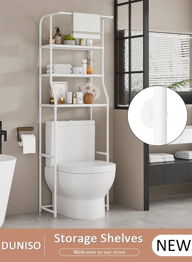 DUNISO 3-Tier Stable Bathroom Shelf Organizer Over The Toilet/Washing Machine Storage Rack Space Saver Shelving Units with Clothes Hanging Rod-Space Saving, Stable, Multifunctional - Image 1