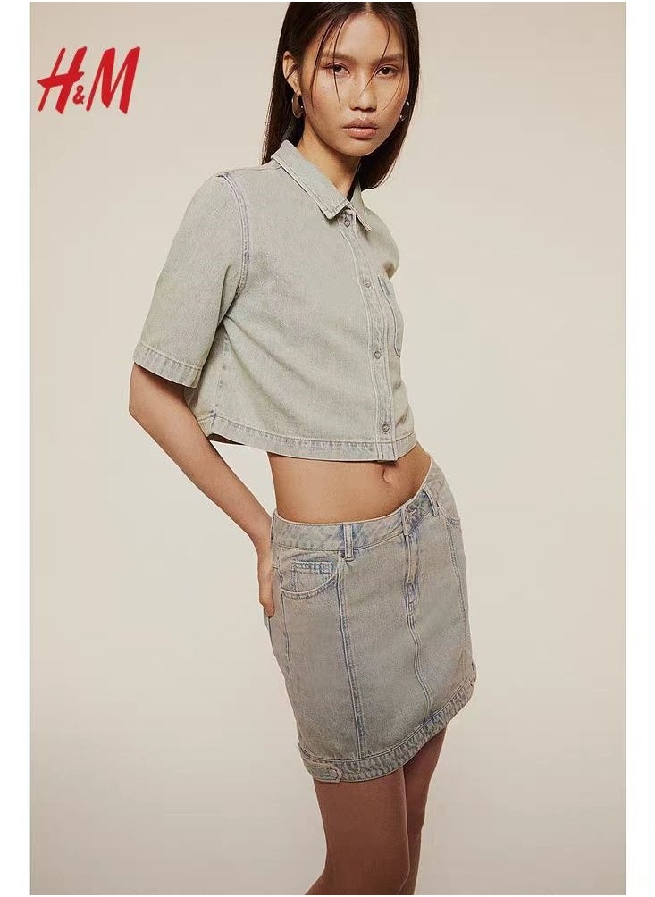 H and M - Summer New Fashionable And Comfortable Vintage Slim Fit Denim Mini Skirt - Image 1