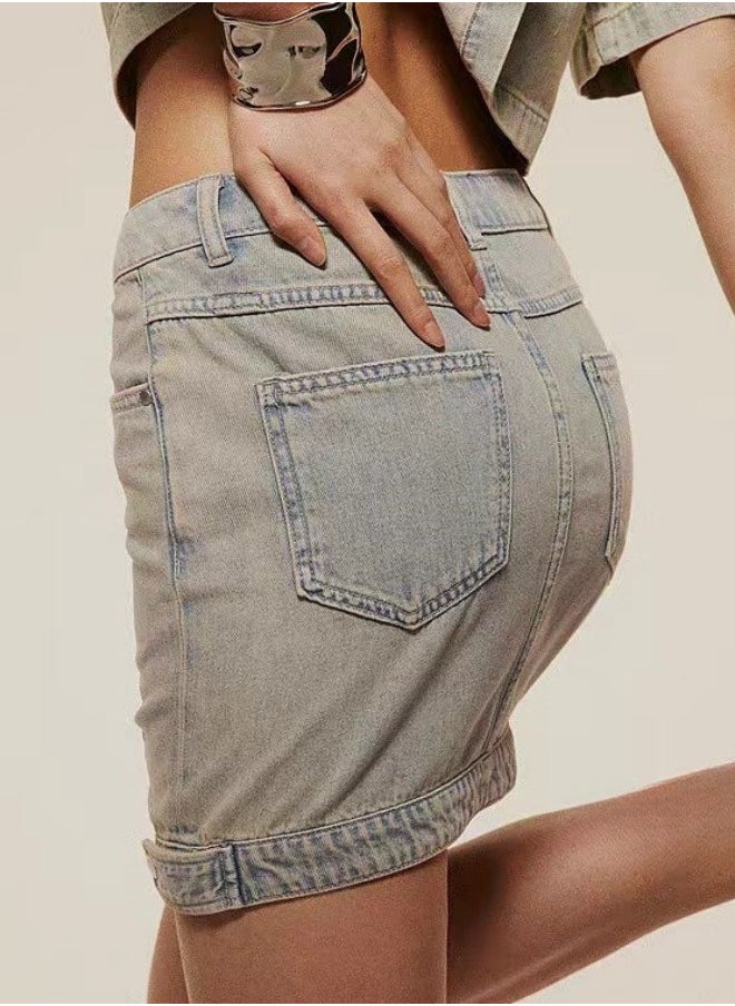 H and M - Summer New Fashionable And Comfortable Vintage Slim Fit Denim Mini Skirt - Image 1