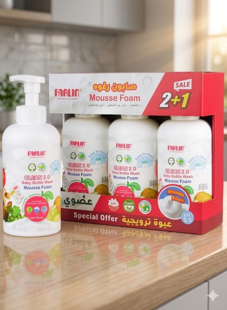 FARLIN Pack Of 3 Eco Friendly Farlin Clean 2.0 Baby Bottle Wash Mousse Foam - 3 X 750 ML - Image 2